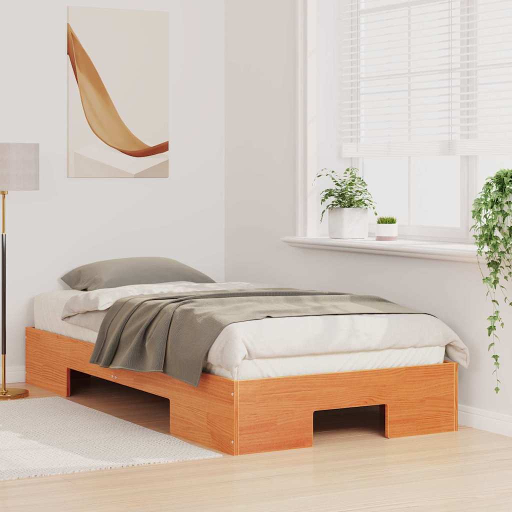Cadre de lit surélevé Marron 90 x 190 cm Bois massif en pin - XIOS