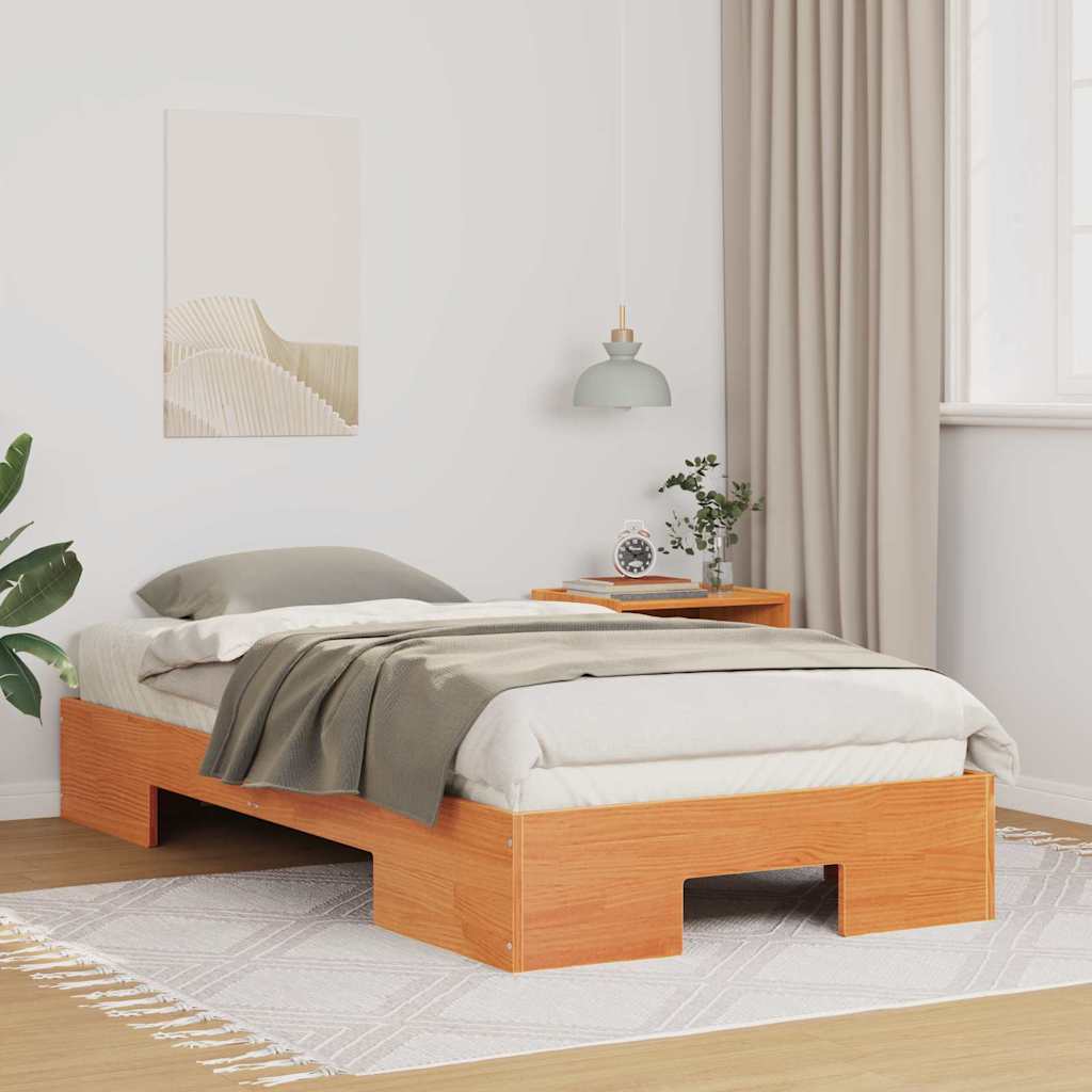 Cadre de lit surélevé Marron 75 x 190 cm Bois massif en pin - XIOS
