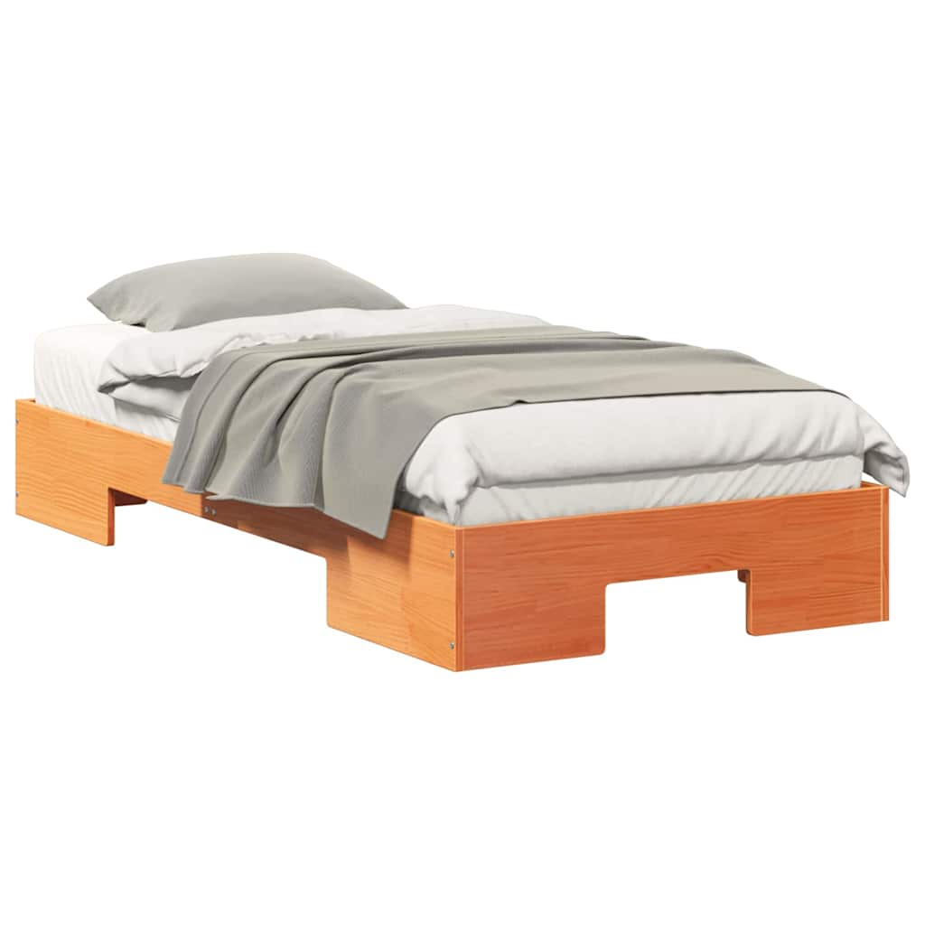 Cadre de lit surélevé Marron 75 x 190 cm Bois massif en pin - XIOS