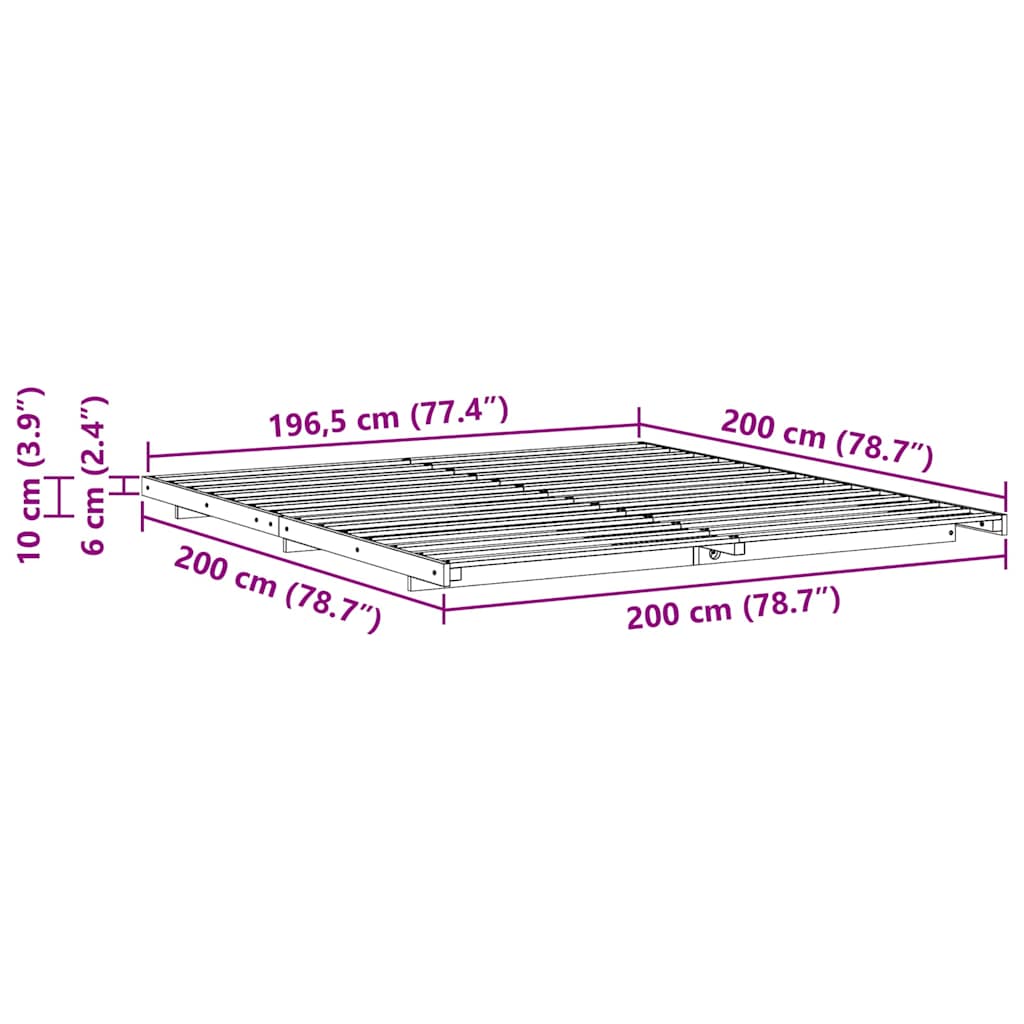 Cadre de lit Marron 200 x 200 cm Pin massif - XIOS