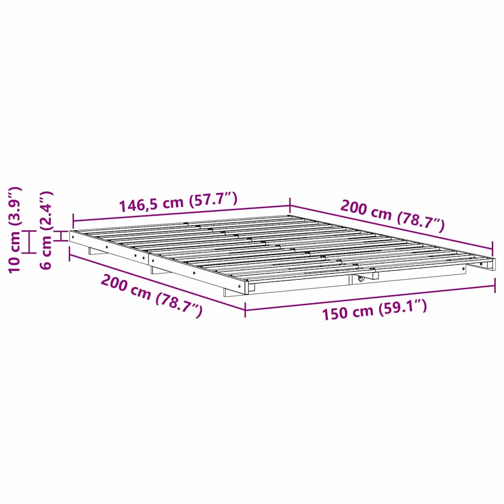 Cadre de lit Marron 150 x 200 cm Pin massif - XIOS