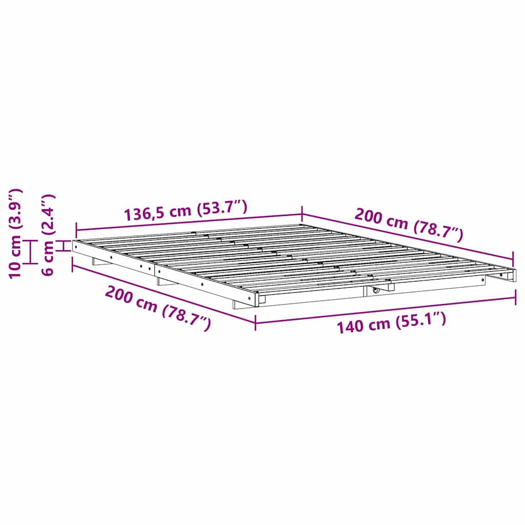 Cadre de lit Blanc 140 x 200 cm Pin massif - XIOS