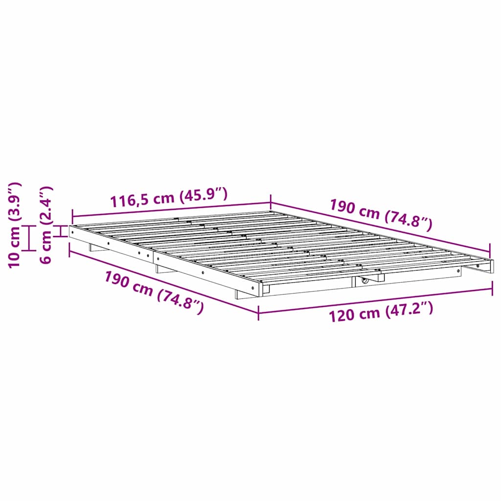 Cadre de lit Brun cire 120 x 190 cm Pin massif - XIOS