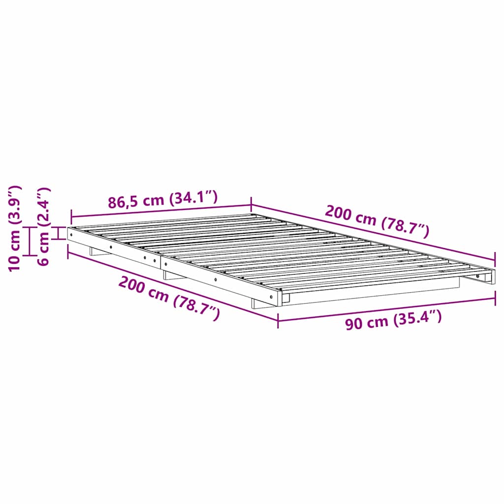 Cadre de lit Brun cire 90 x 200 cm Pin massif - XIOS