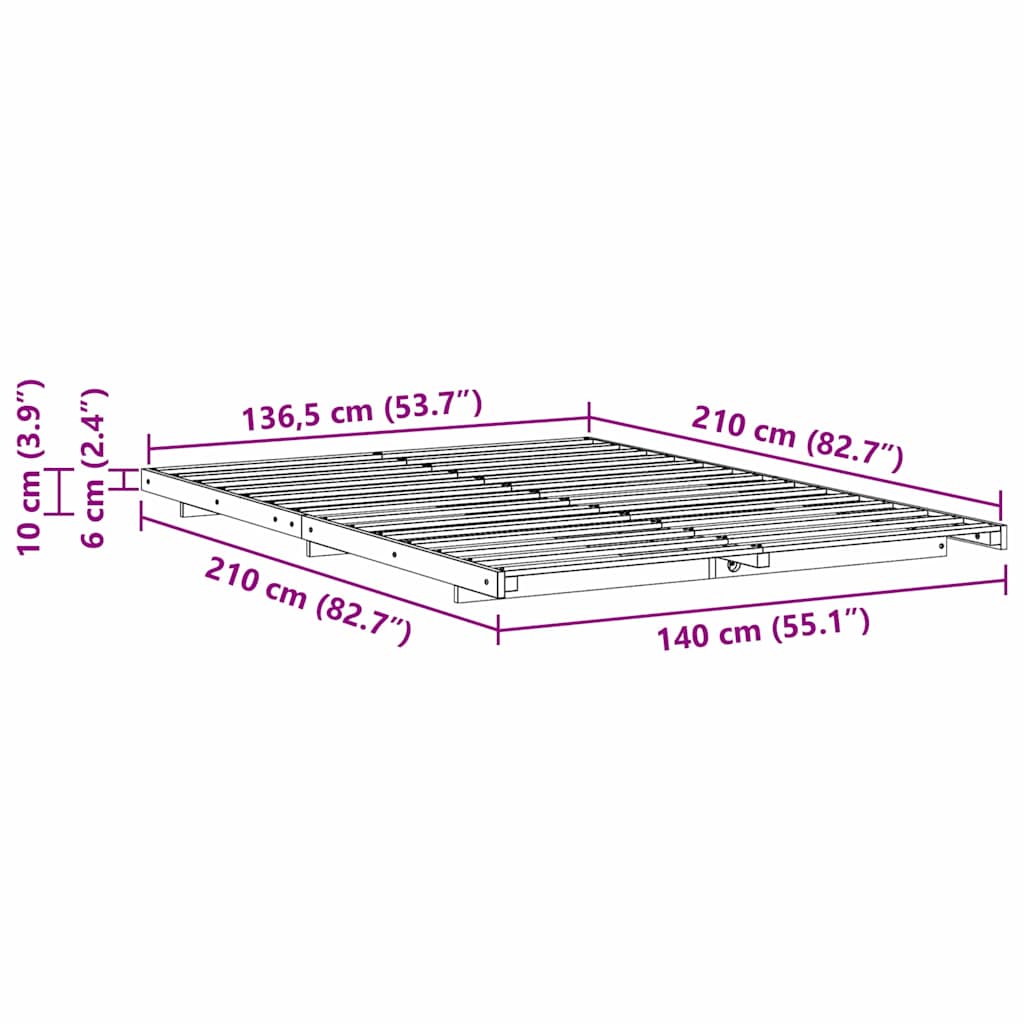Cadre de lit Blanc 140 x 210 cm Pin massif - XIOS