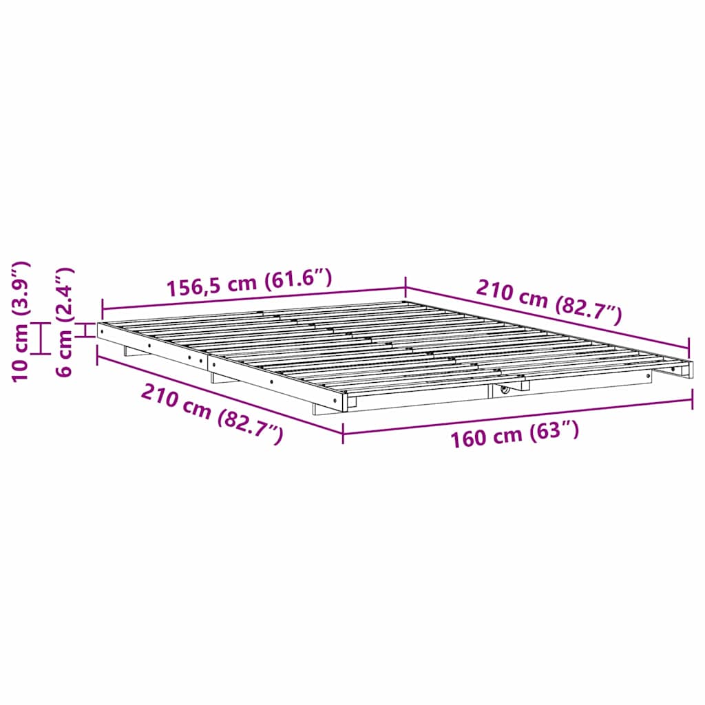 Cadre de lit Blanc 160 x 210 cm Pin massif - XIOS