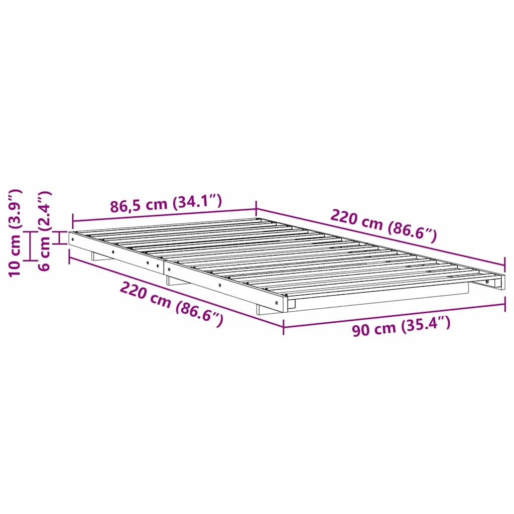 Cadre de lit Marron 90 x 220 cm Pin massif - XIOS
