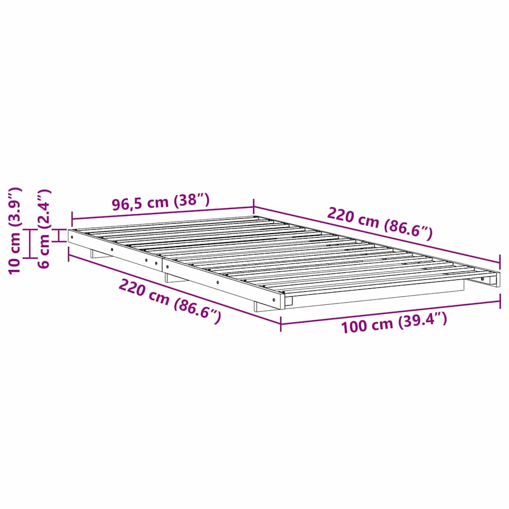 Cadre de lit Blanc 100 x 220 cm Pin massif - XIOS