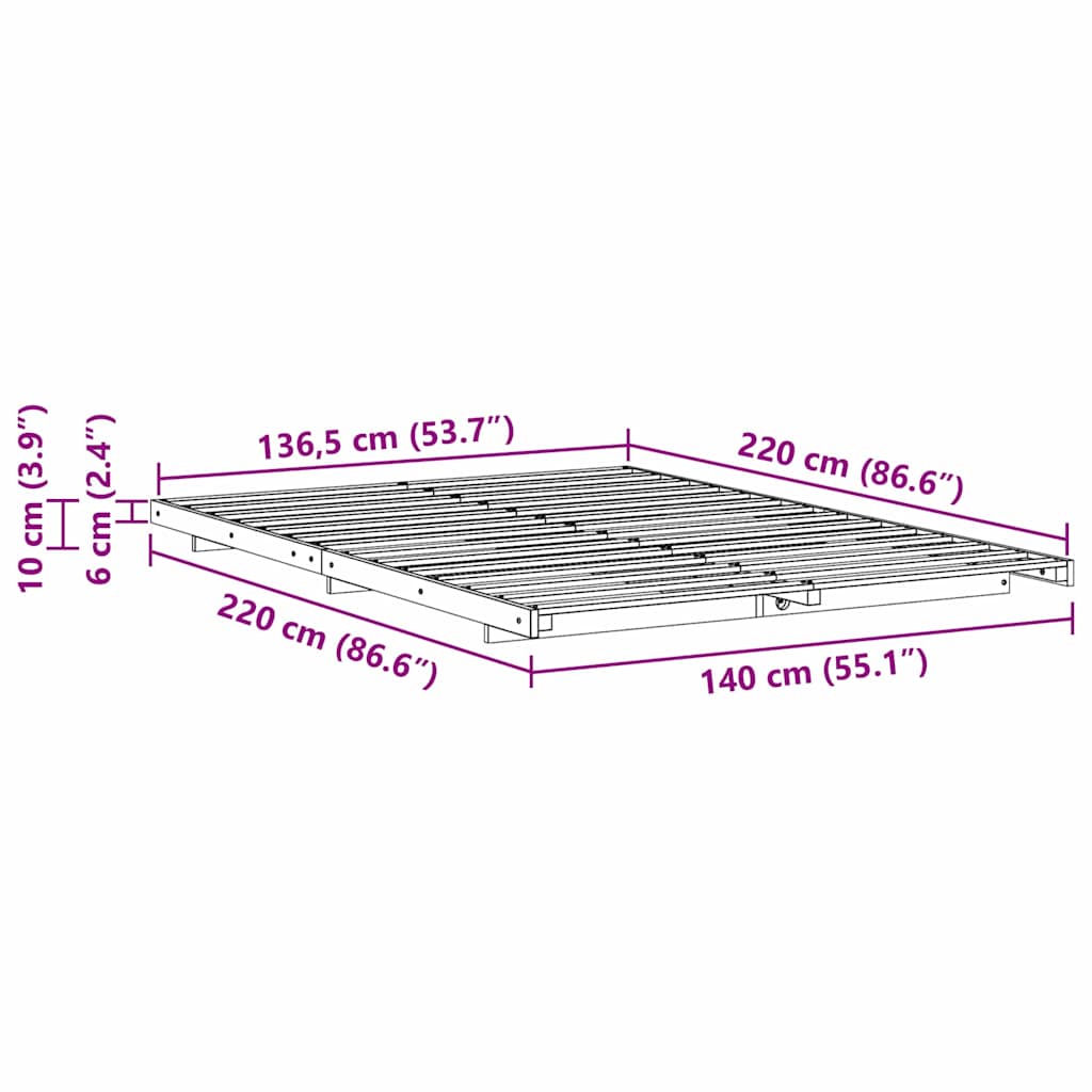 Cadre de lit Brun cire 140 x 220 cm Pin massif - XIOS