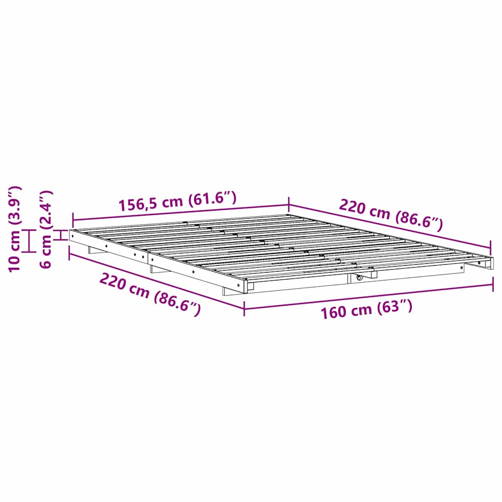 Cadre de lit Blanc 160 x 220 cm Pin massif - XIOS