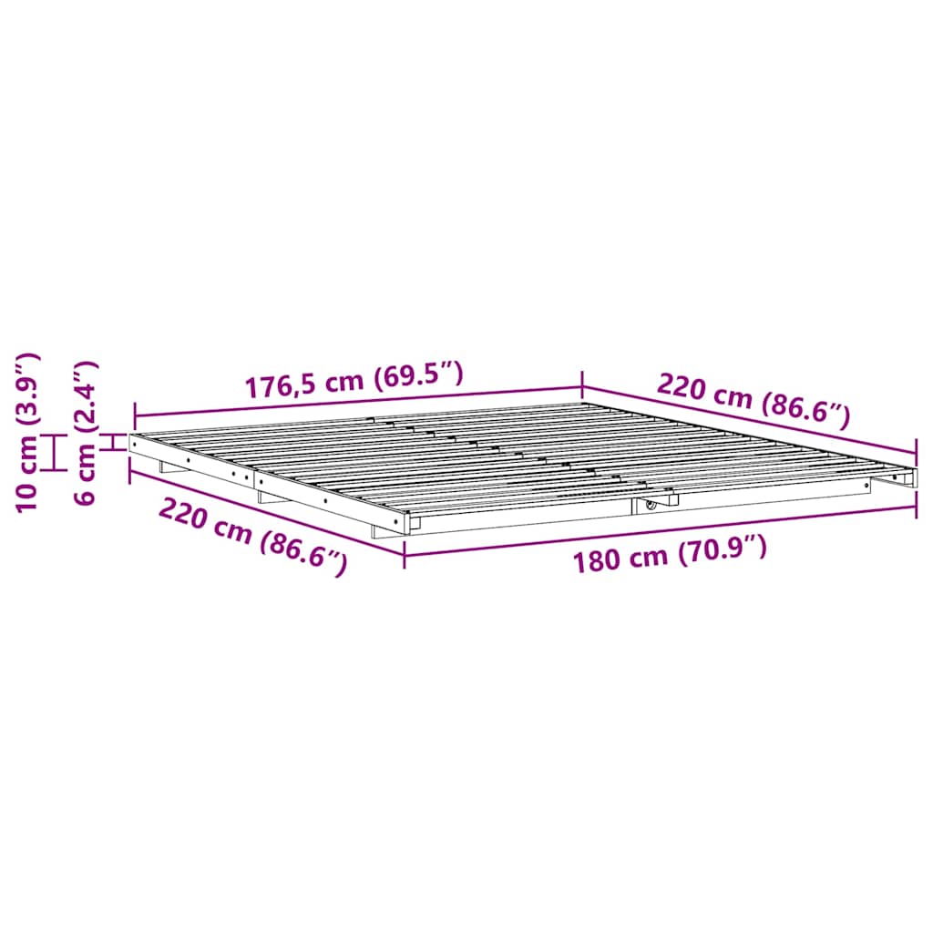 Cadre de lit Brun cire 180 x 220 cm Pin massif - XIOS
