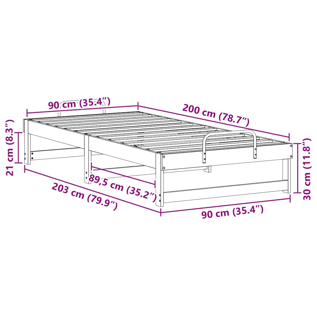 Cadre de lit Marron 90 x 200 cm Pin massif - XIOS