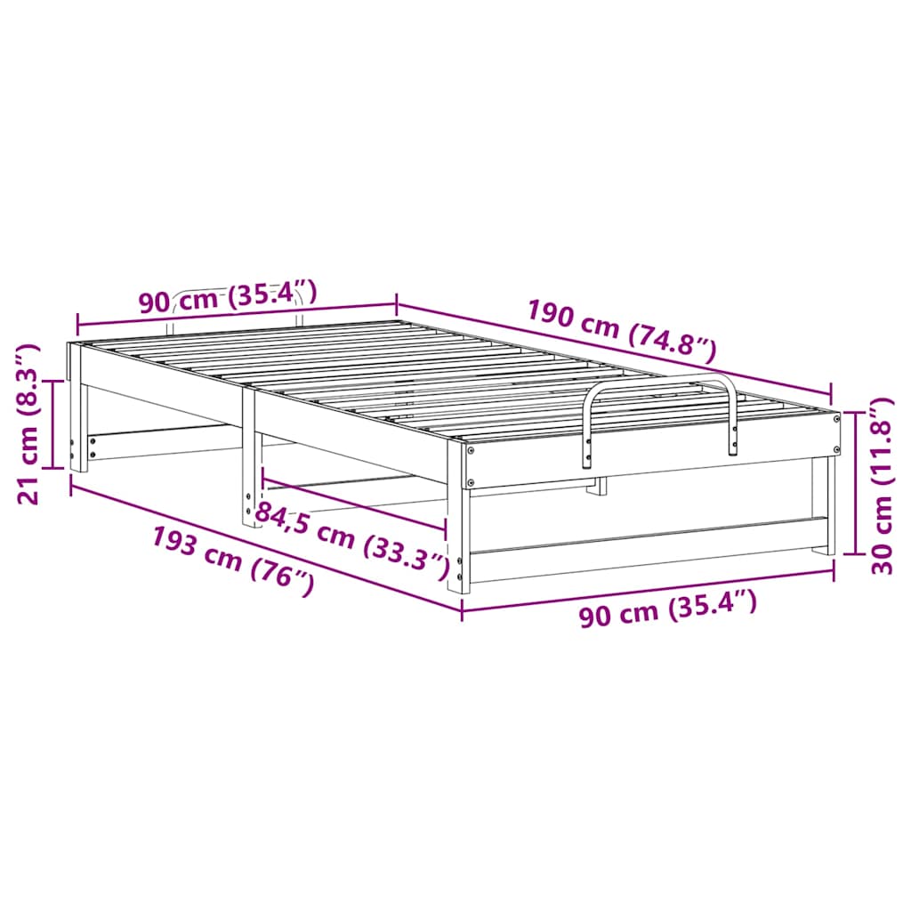 Cadre de lit Marron 90 x 190 cm Pin massif - XIOS