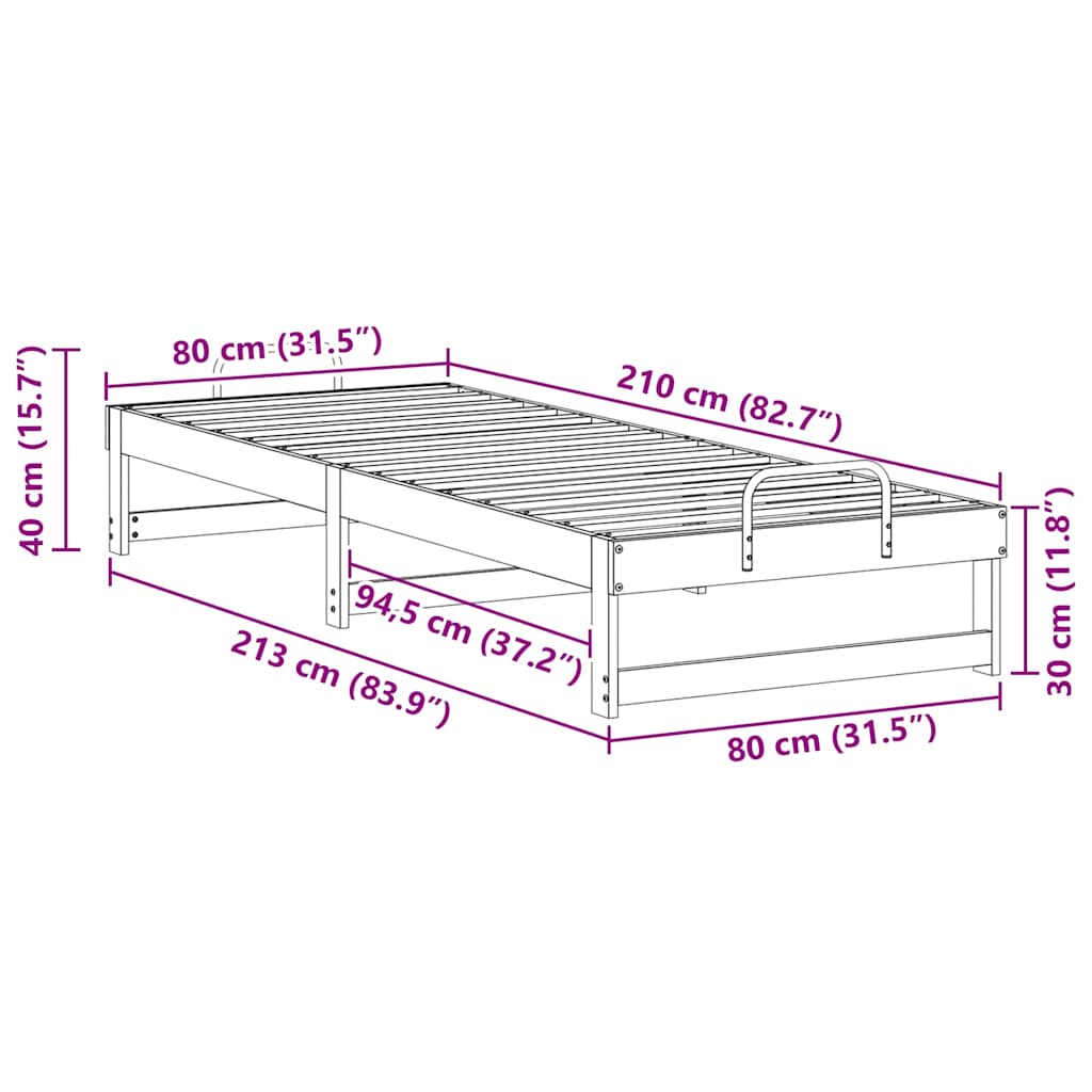 Cadre de lit Marron 80 x 210 cm Pin massif - XIOS