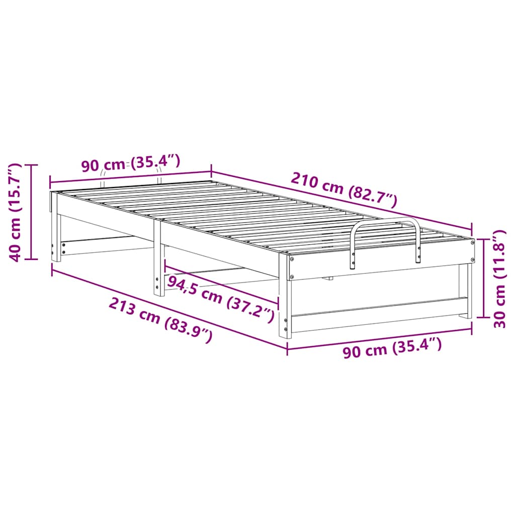 Cadre de lit Marron 90 x 210 cm Pin massif - XIOS