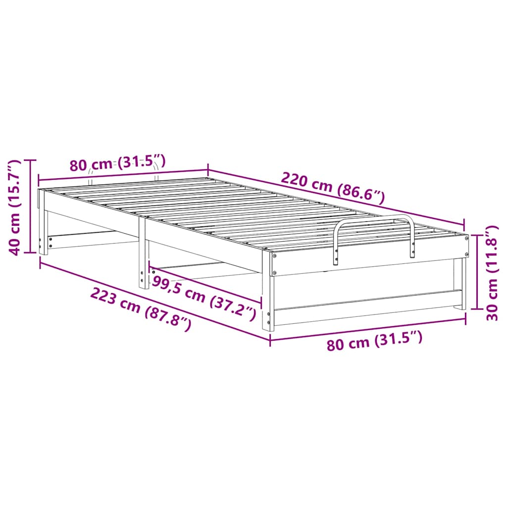 Cadre de lit Marron 80 x 220 cm Pin massif - XIOS