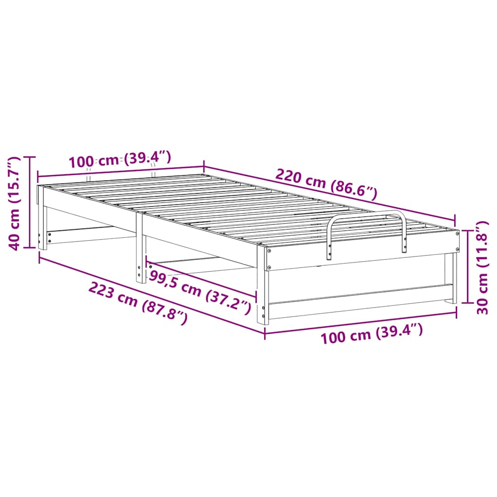 Cadre de lit Marron 100 x 220 cm Pin massif - XIOS