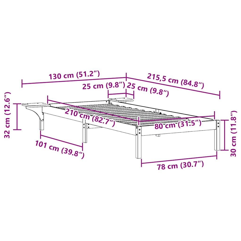 Cadre de lit avec tables de chevet Blanc 80 x 210 cm Pin massif - XIOS