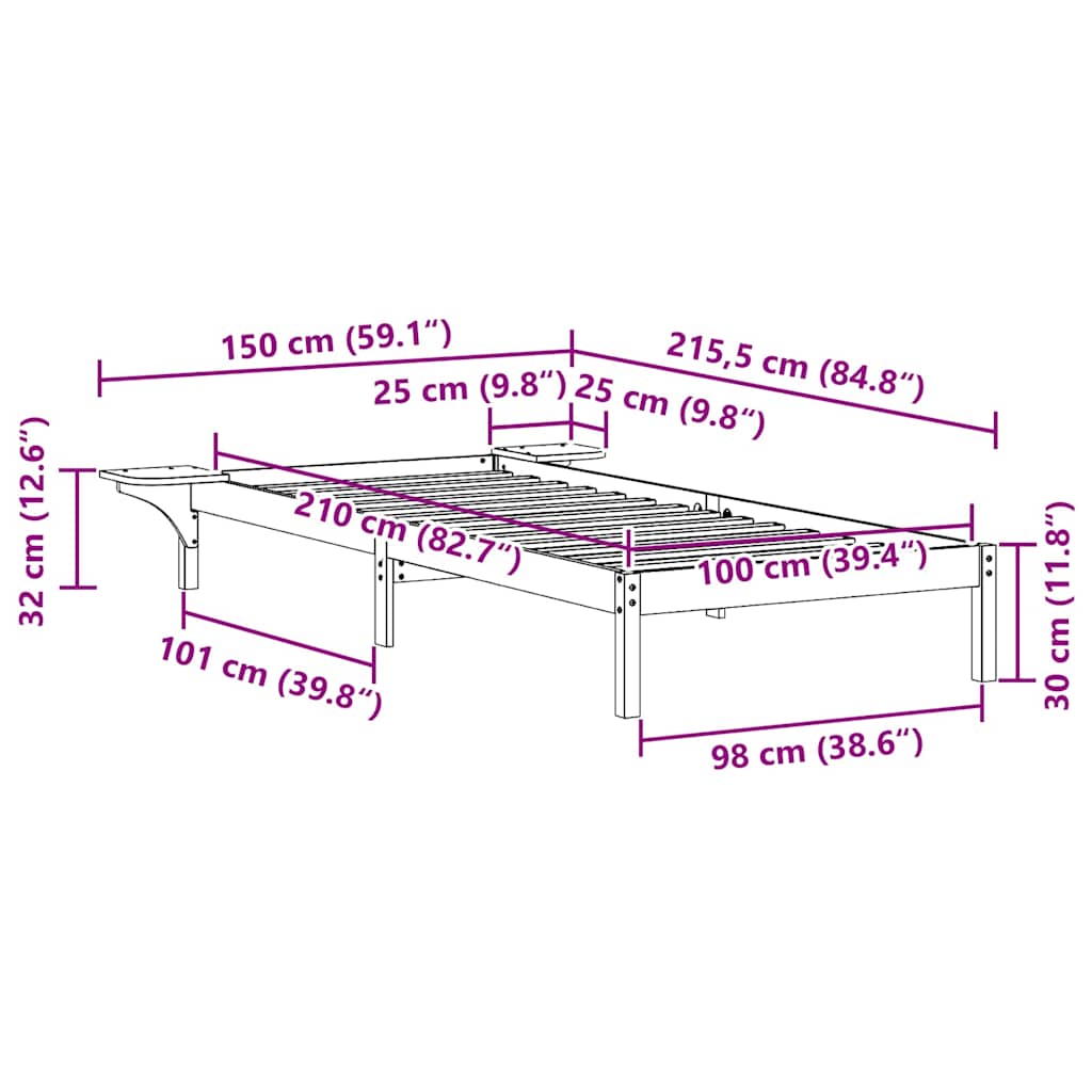 Cadre de lit avec tables de chevet Blanc 100 x 210 cm - XIOS
