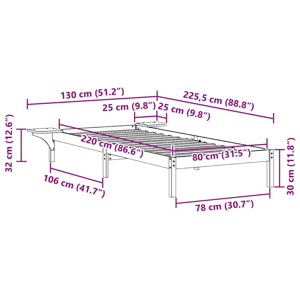Cadre de lit avec tables de chevet Brun cire 80 x 220 cm - XIOS