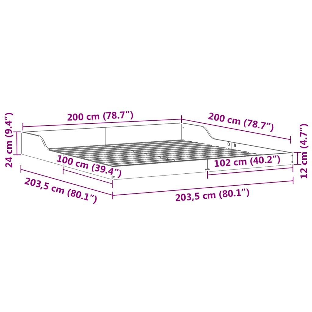 Cadre de lit Blanc 200 x 200 cm Pin massif - XIOS