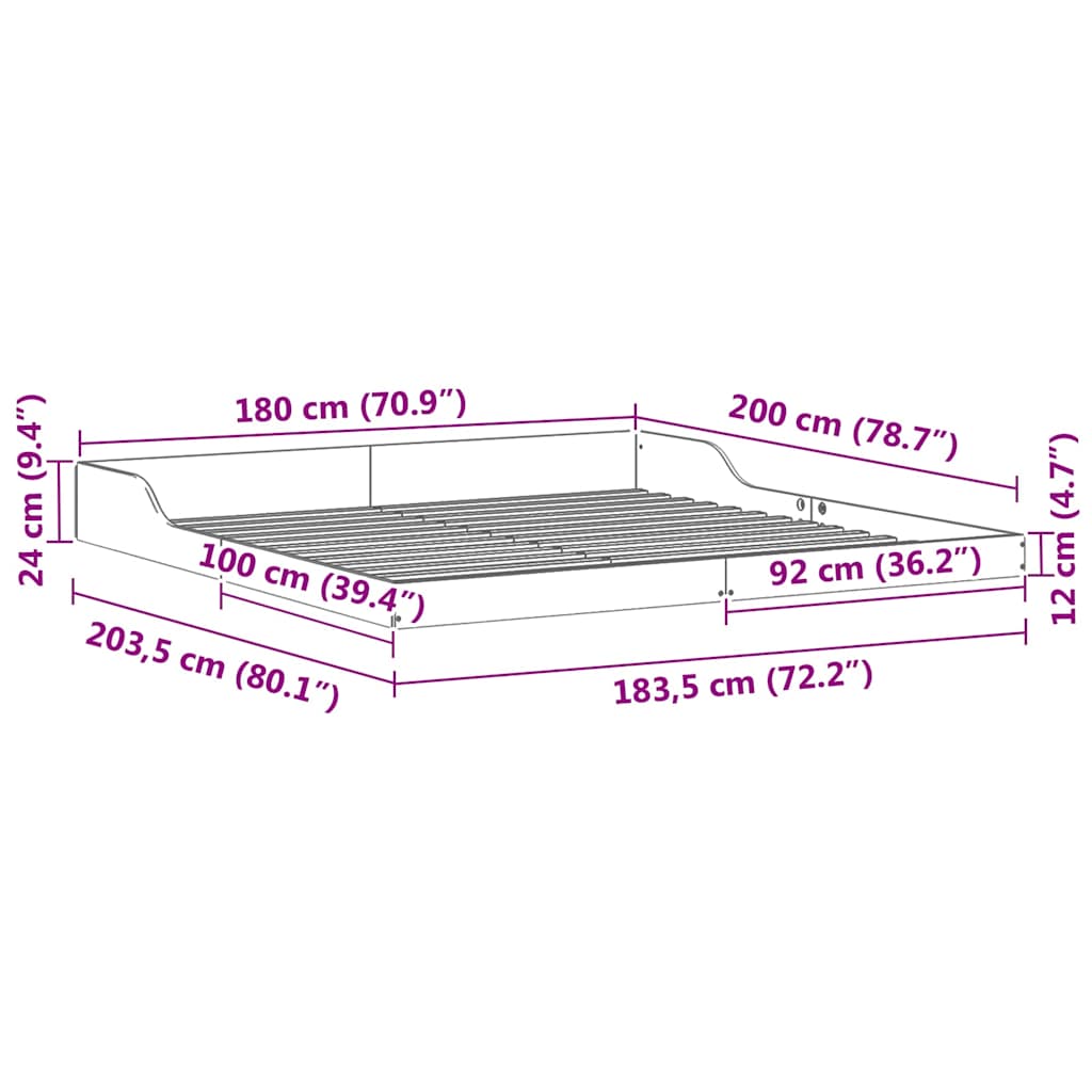 Cadre de lit Brun cire 180 x 200 cm Pin massif - XIOS