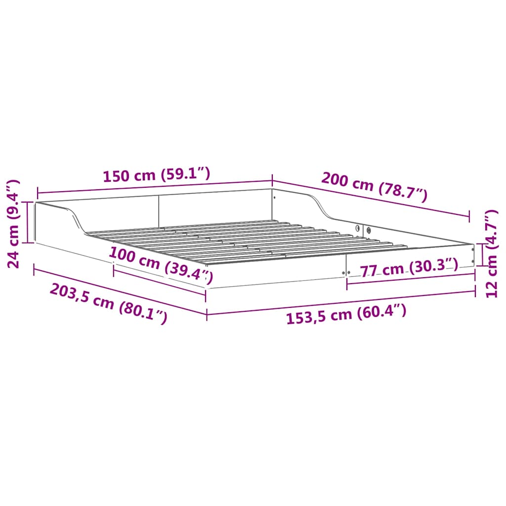 Cadre de lit Brun cire 150 x 200 cm Pin massif - XIOS