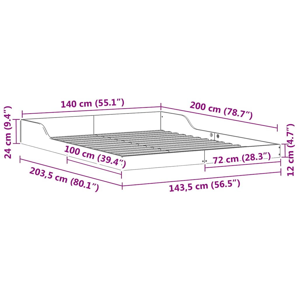 Cadre de lit Brun cire 140 x 200 cm Pin massif - XIOS