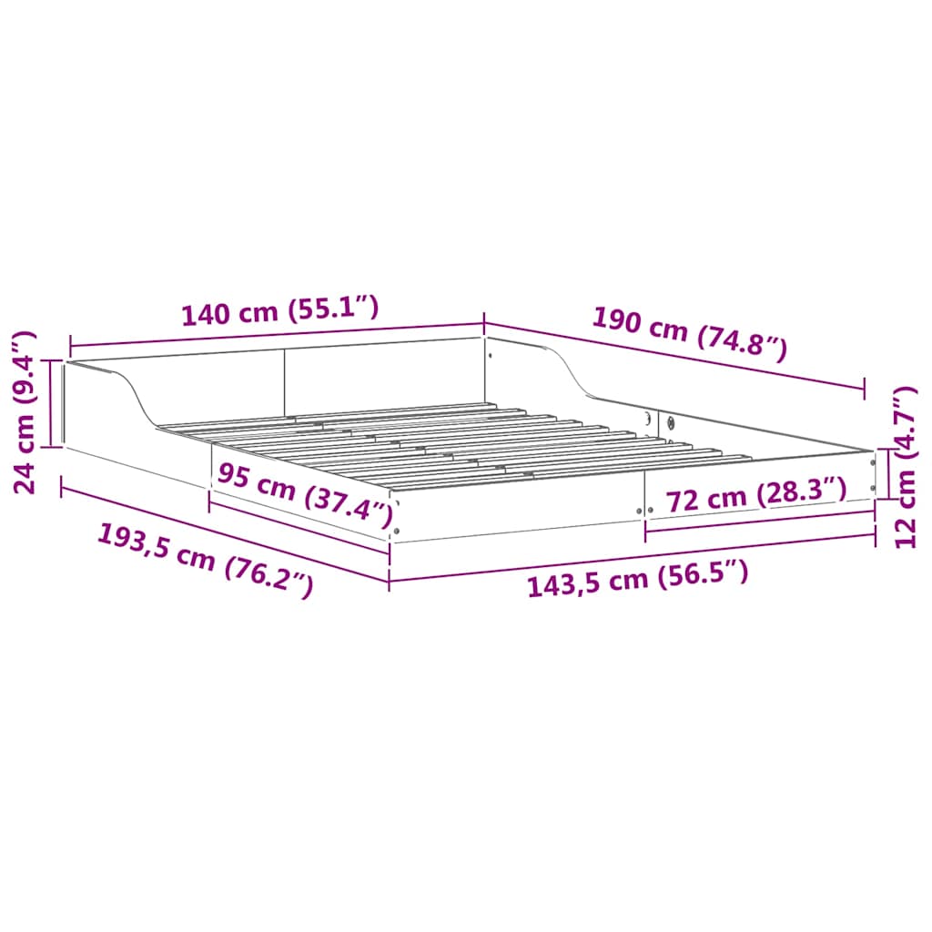Cadre de lit Blanc 140 x 190 cm Pin massif - XIOS