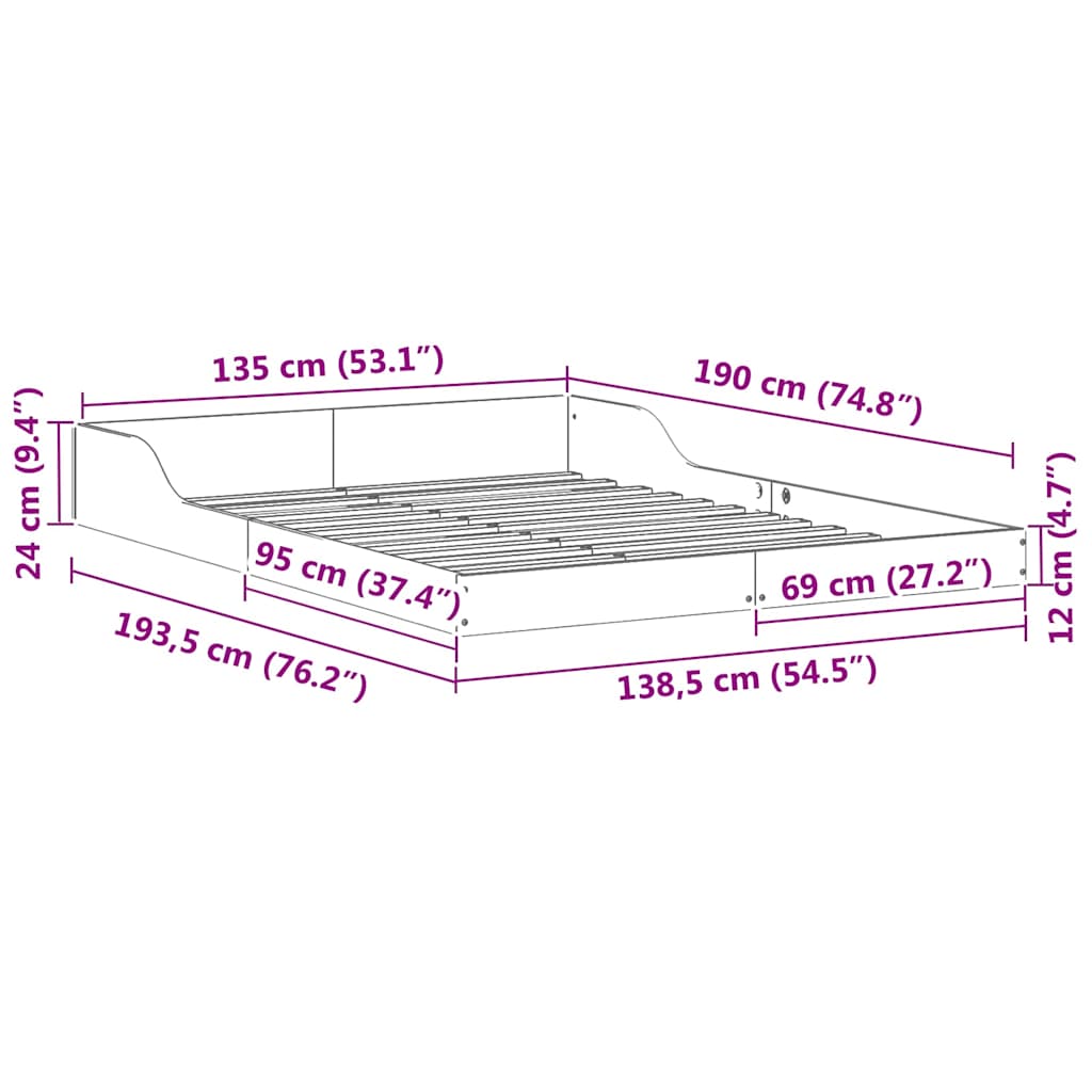 Cadre de lit Brun cire 135 x 190 cm Pin massif - XIOS