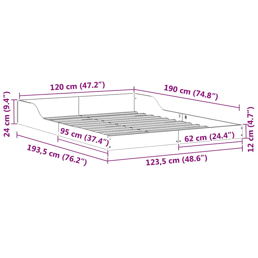 Cadre de lit Brun cire 120 x 190 cm Pin massif - XIOS