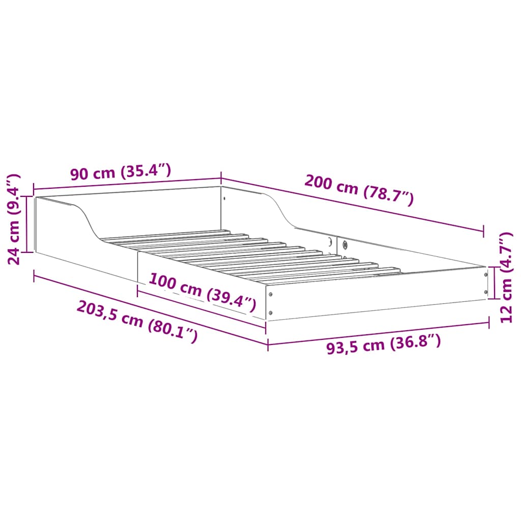 Cadre de lit Brun cire 90 x 200 cm Pin massif - XIOS