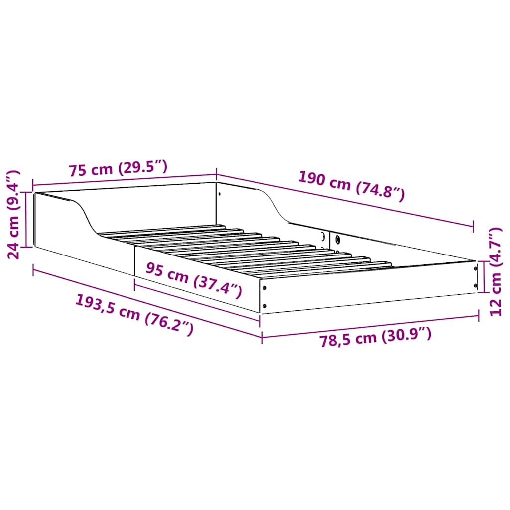 Cadre de lit Brun cire 75 x 190 cm Pin massif - XIOS