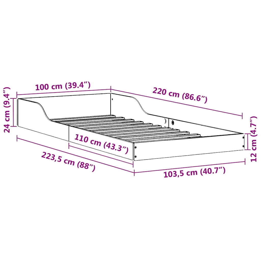 Cadre de lit Brun cire 100 x 220 cm Pin massif - XIOS
