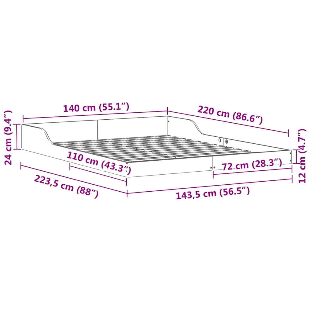 Cadre de lit Brun cire 140 x 220 cm Pin massif - XIOS