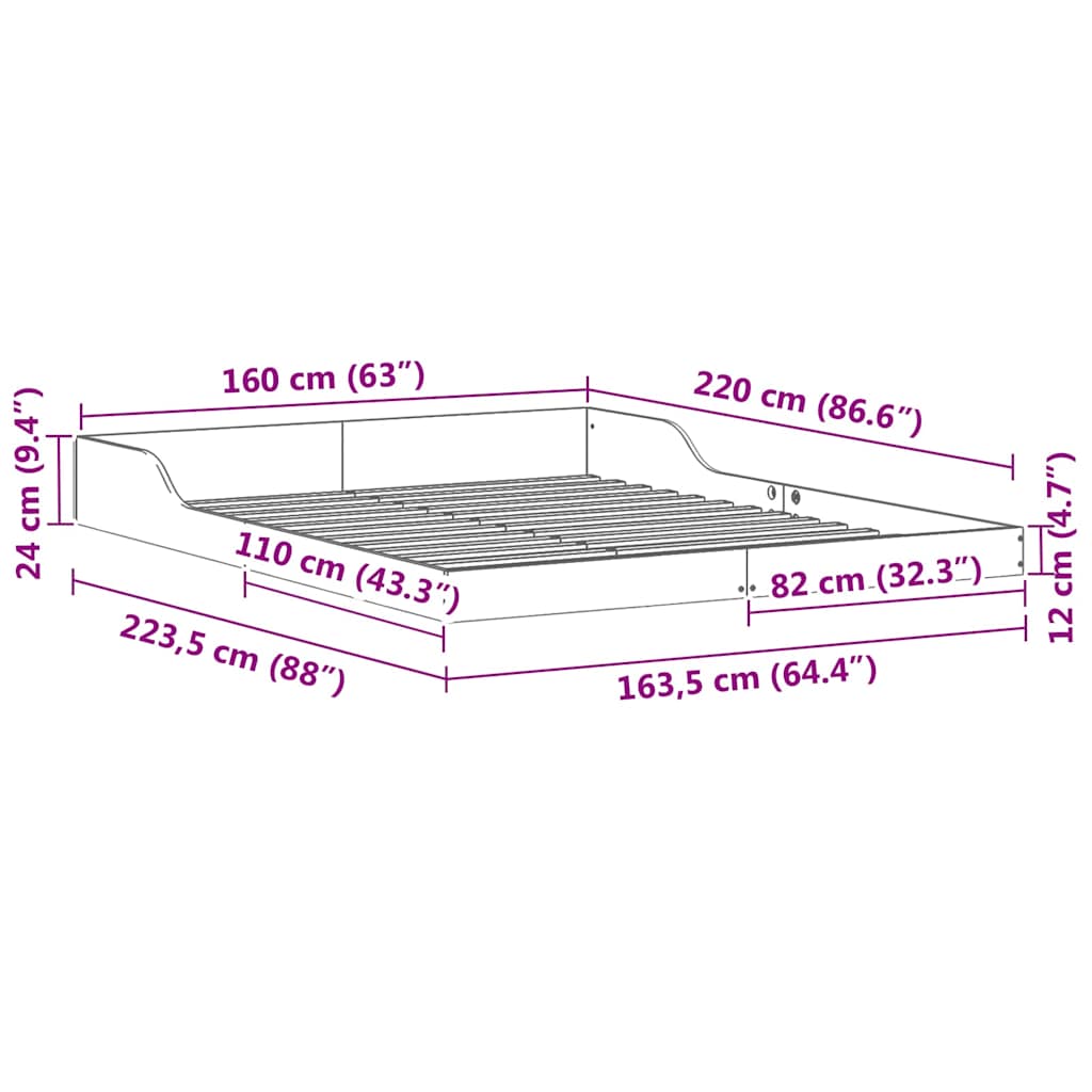 Cadre de lit Brun cire 160 x 220 cm Pin massif - XIOS