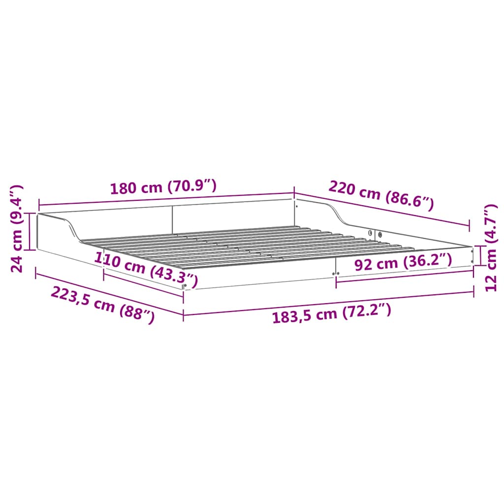 Cadre de lit Blanc 180 x 220 cm Pin massif - XIOS