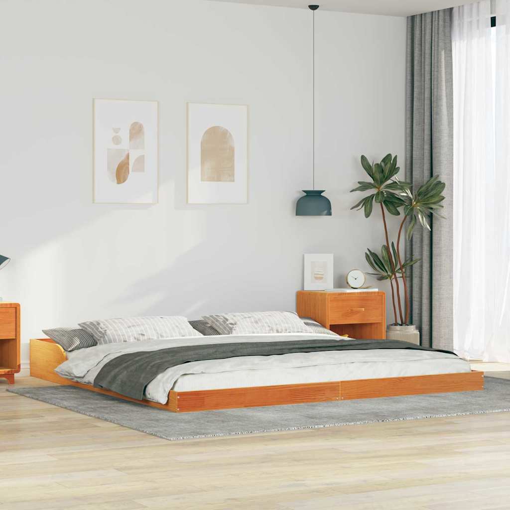 Cadre de lit Brun cire 200 x 220 cm Pin massif - XIOS