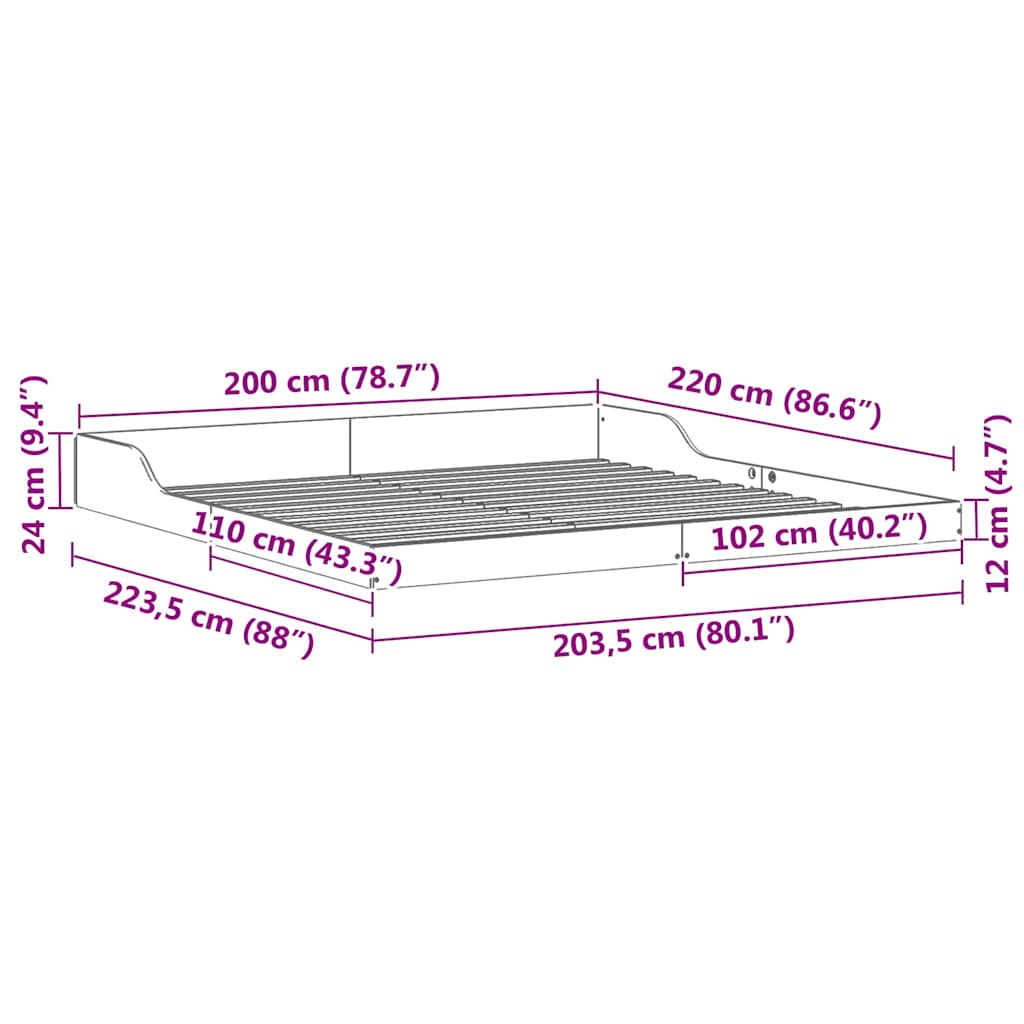 Cadre de lit Brun cire 200 x 220 cm Pin massif - XIOS