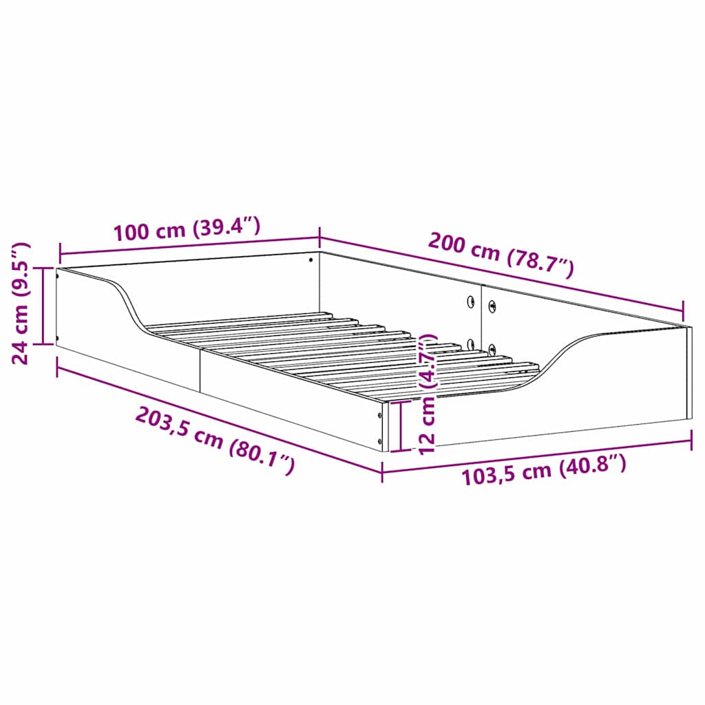 Cadre de lit Brun cire 100 x 200 cm Pin massif - XIOS
