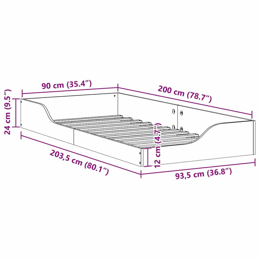 Cadre de lit Blanc 90 x 200 cm Pin massif - XIOS