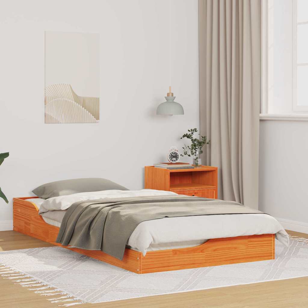 Cadre de lit Brun cire 90 x 190 cm Pin massif - XIOS