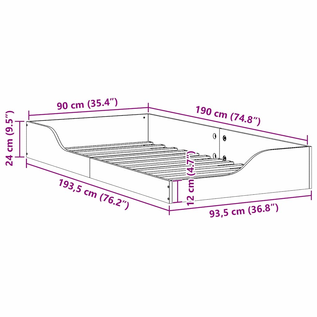 Cadre de lit Brun cire 90 x 190 cm Pin massif - XIOS