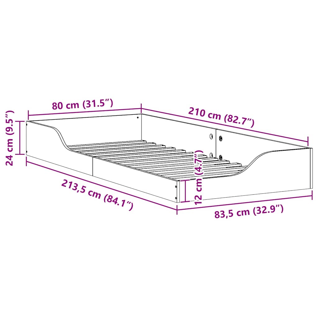 Cadre de lit Brun cire 80 x 210 cm Pin massif - XIOS