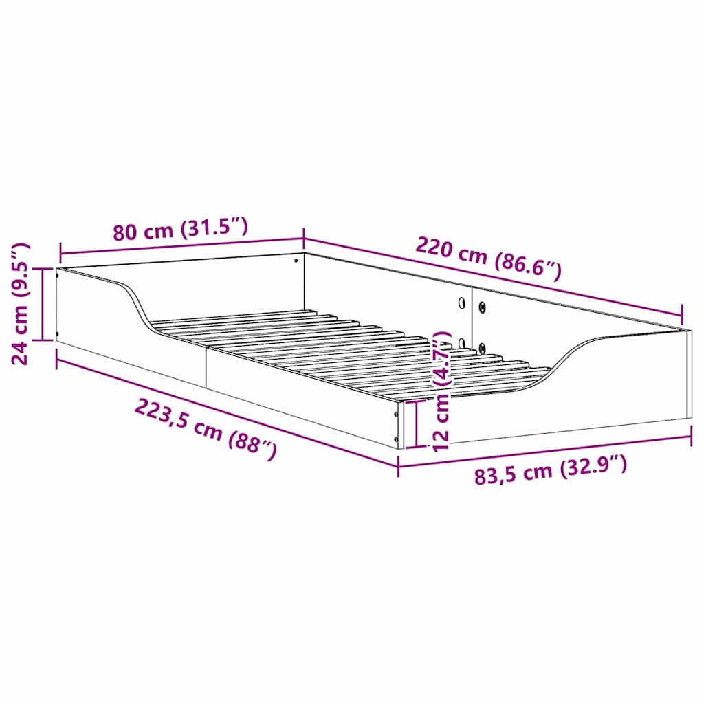 Cadre de lit surélevé Blanc 80 x 220 cm Bois massif en pin - XIOS