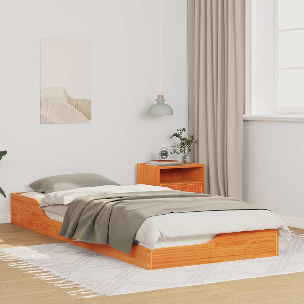 Cadre de lit Brun cire 90 x 220 cm Pin massif - XIOS