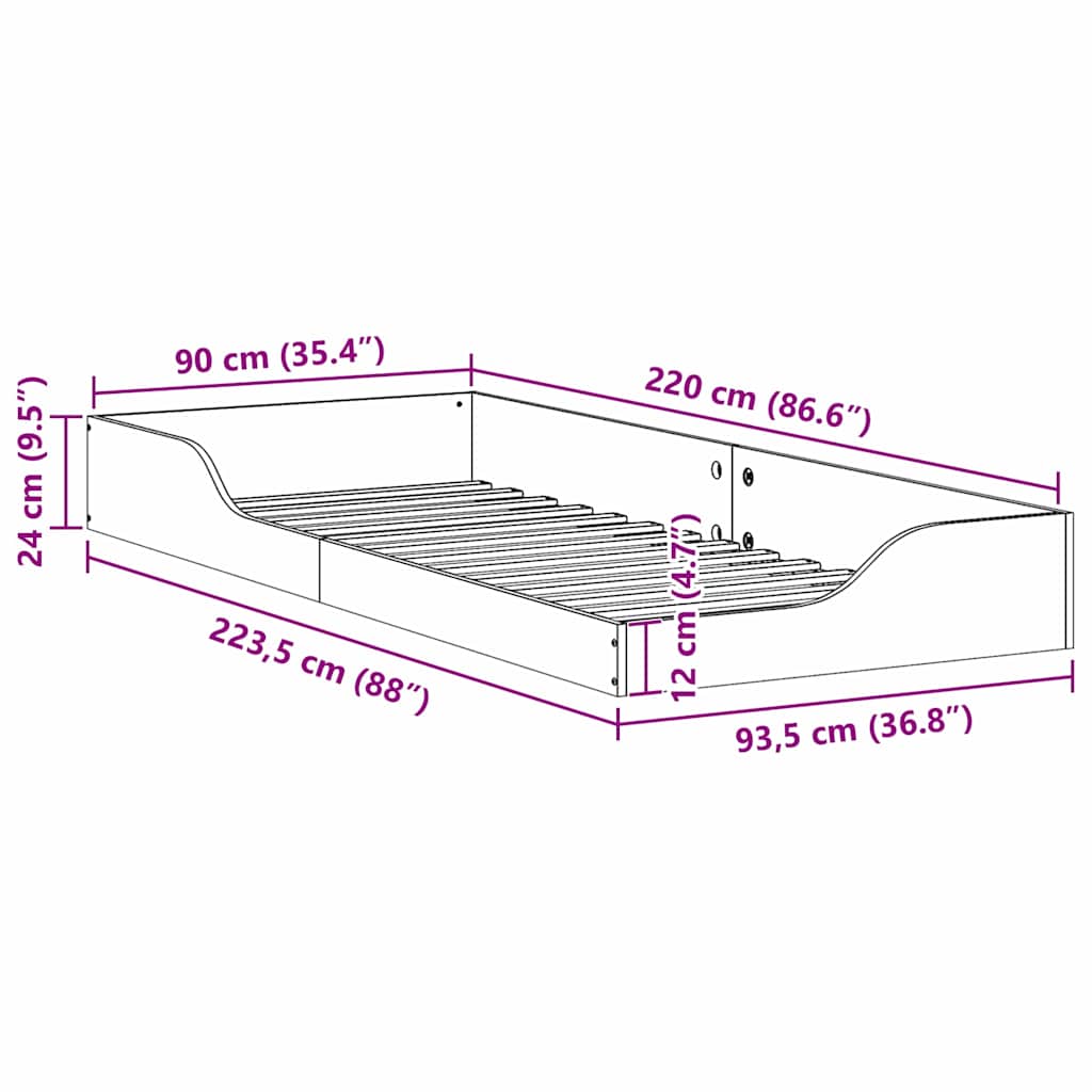Cadre de lit Brun cire 90 x 220 cm Pin massif - XIOS