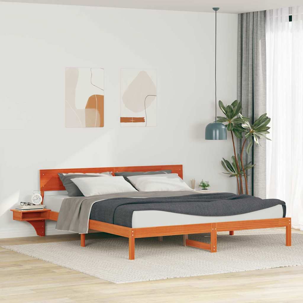 Cadre de lit avec tête de lit Brun cire 180 x 200 cm Pin massif