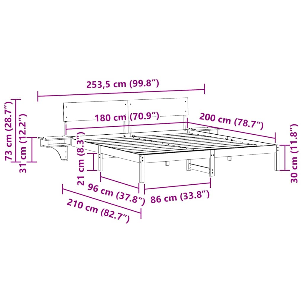 Cadre de lit avec tête de lit Brun cire 180 x 200 cm Pin massif - XIOS