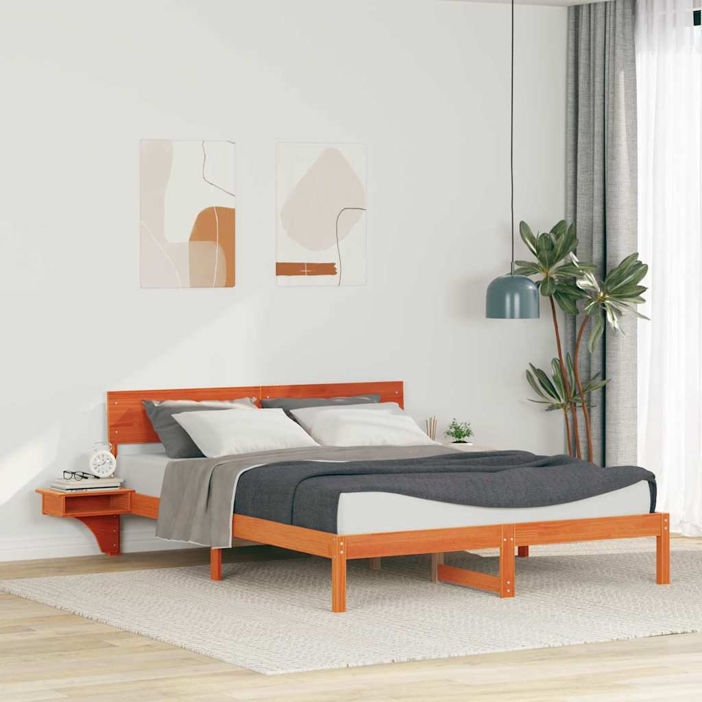 Cadre de lit avec tête de lit Brun cire 160 x 200 cm Pin massif